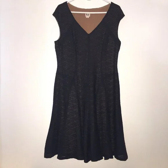 Anne Klein Cap Sleeve Fit and Flare Black Dress 12 - Picture 1 of 5